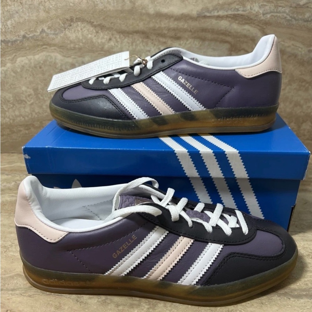 adidas Gazelle Purple and White Athletic Shoes
